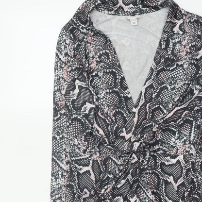 River Island Women Black Pink Animal Print Wrap Dress UK 8 Knee Length