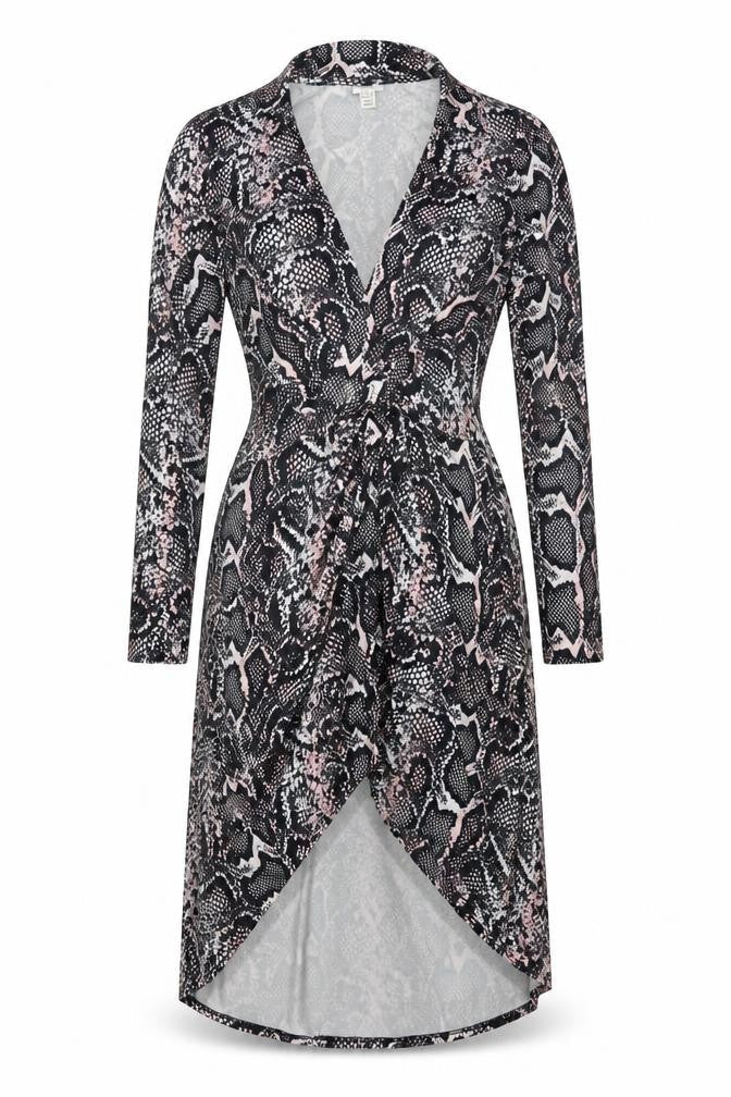 River Island Women Black Pink Animal Print Wrap Dress UK 8 Knee Length