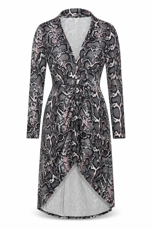 River Island Women Black Pink Animal Print Wrap Dress UK 8 Knee Length