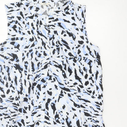 Hush Women Blue Animal Print Sleeveless Collared Shirt Dress Size 10