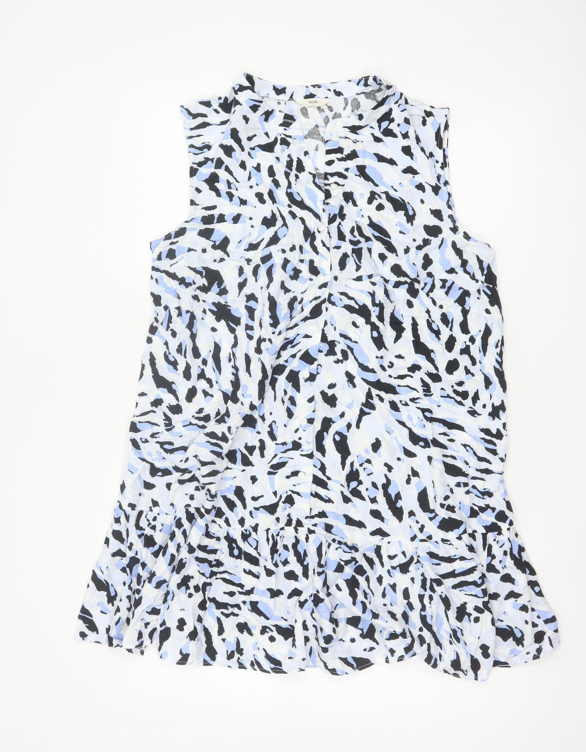 Hush Women Blue Animal Print Sleeveless Collared Shirt Dress Size 10