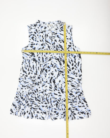Hush Women Blue Animal Print Sleeveless Collared Shirt Dress Size 10