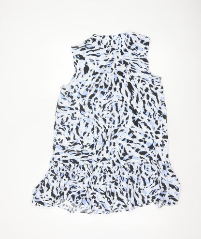 Hush Women Blue Animal Print Sleeveless Collared Shirt Dress Size 10