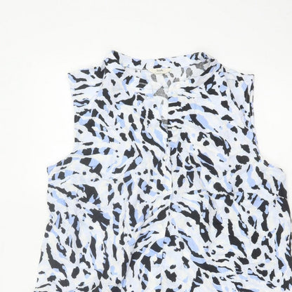 Hush Women Blue Animal Print Sleeveless Collared Shirt Dress Size 10