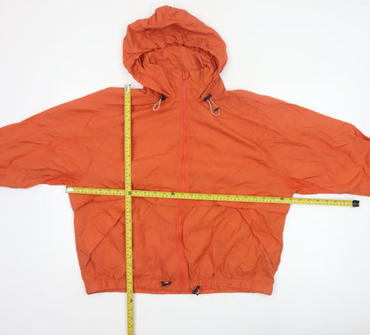 H&M Sport Womens Orange UK 16 Hooded Windbreaker Lightweight Jacket