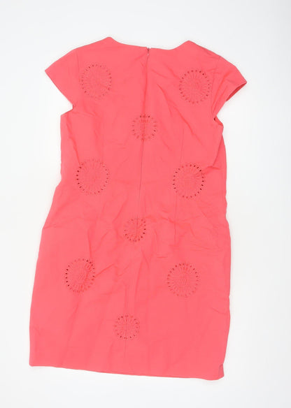 Boden Women Pink UK 14 Knee Length Sheath Dress Embroidered Cotton