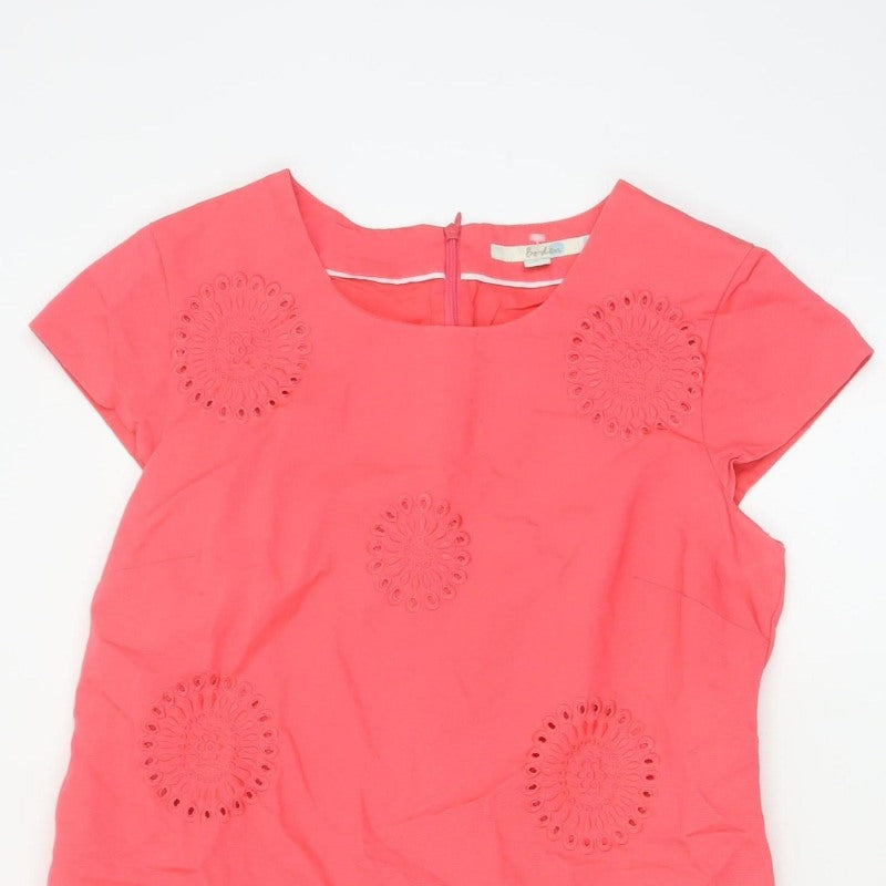 Boden Women Pink UK 14 Knee Length Sheath Dress Embroidered Cotton