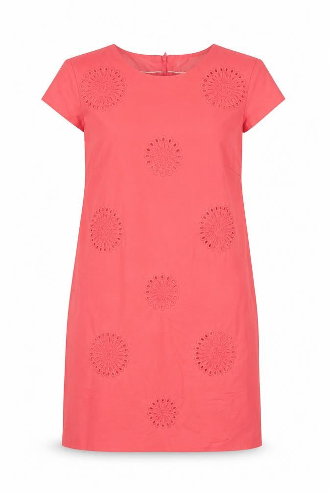 Boden Women Pink UK 14 Knee Length Sheath Dress Embroidered Cotton