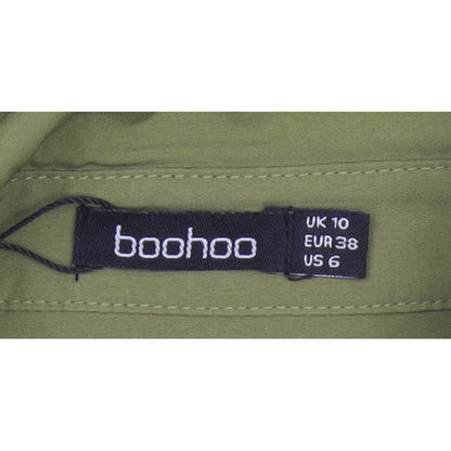 Boohoo Women Green UK 10 Shirt Dress Collared Belted Ruched Long Sleeve