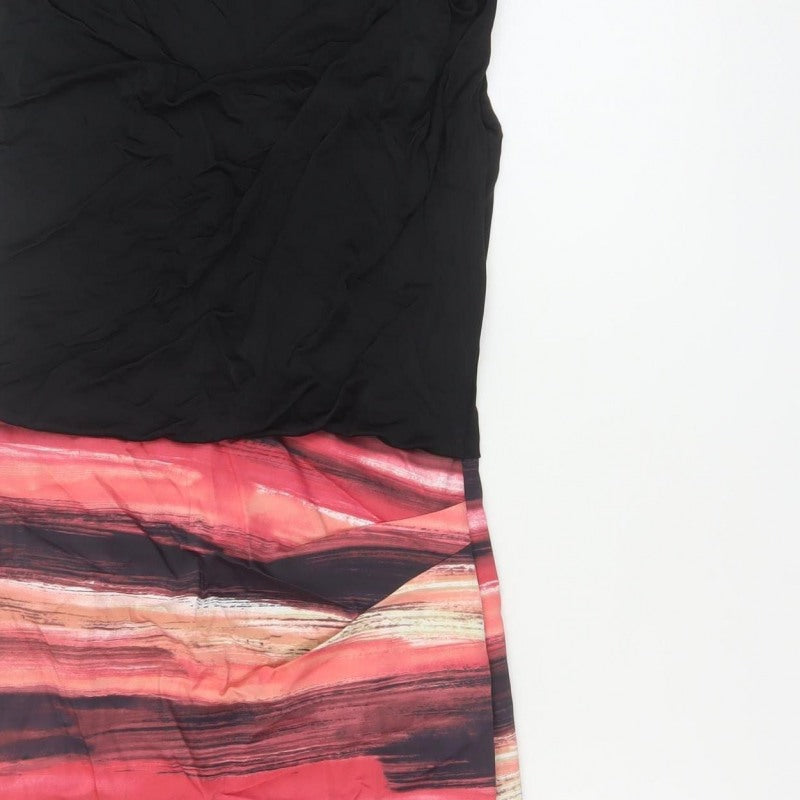 Karen Millen Women Black Pink UK 10 Midi Sheath Party Dress