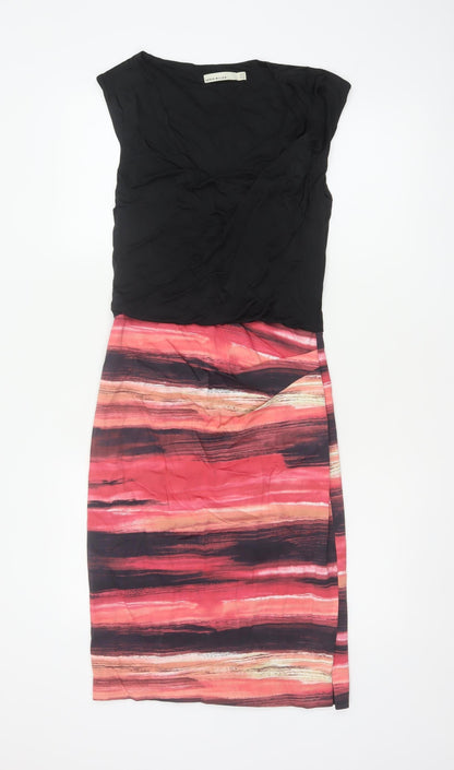Karen Millen Women Black Pink UK 10 Midi Sheath Party Dress