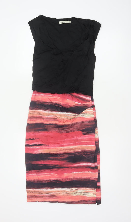 Karen Millen Women Black Pink UK 10 Midi Sheath Party Dress