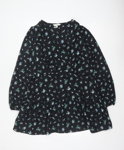 Marks & Spencer Women Black Floral UK 18 Fit & Flare V-Neck Dress