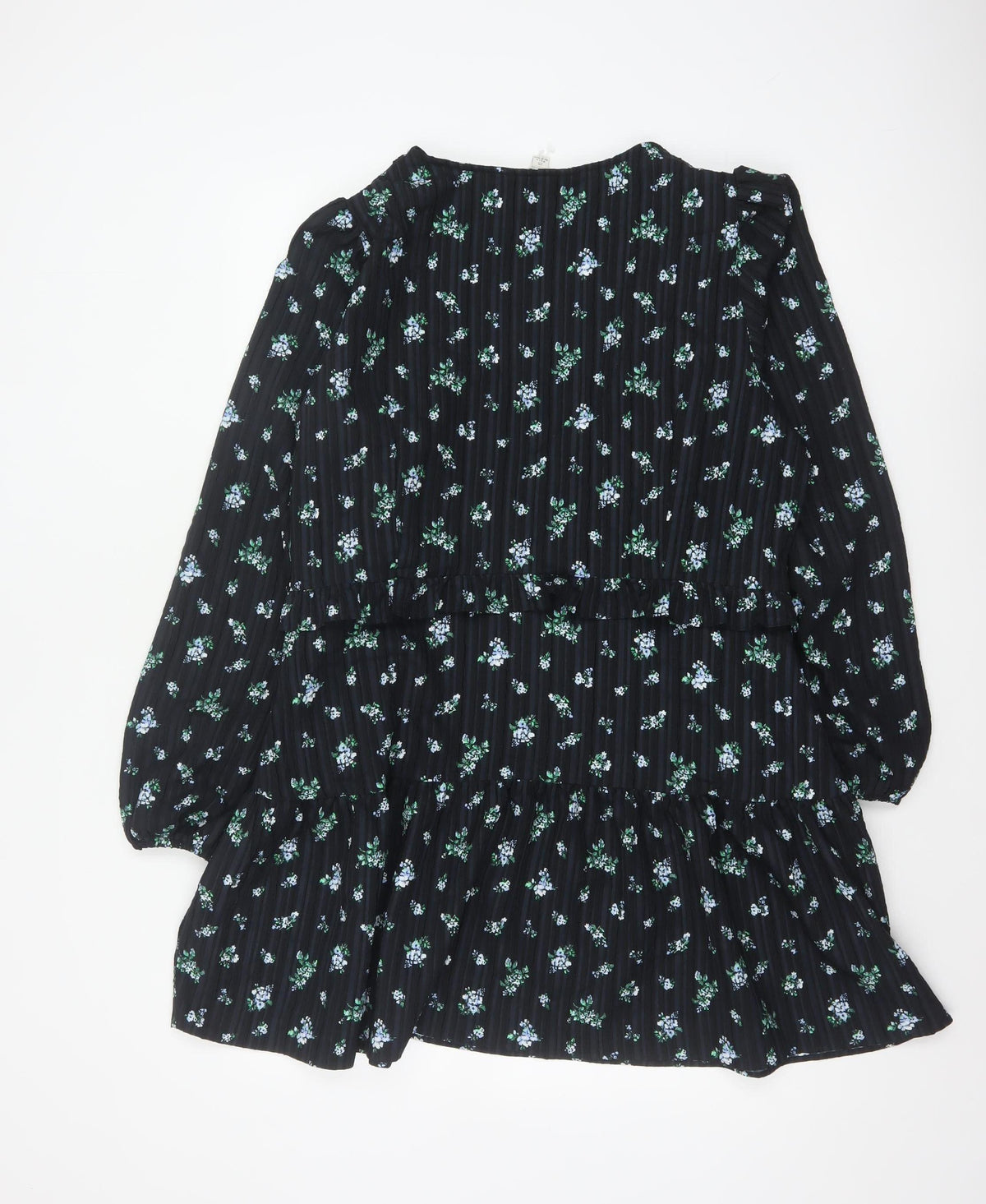 Marks & Spencer Women Black Floral UK 18 Fit & Flare V-Neck Dress