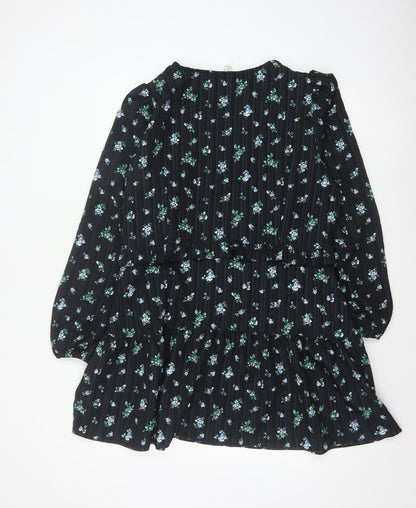 Marks & Spencer Women Black Floral UK 18 Fit & Flare V-Neck Dress