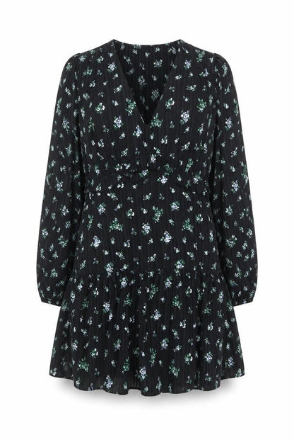 Marks & Spencer Women Black Floral UK 18 Fit & Flare V-Neck Dress