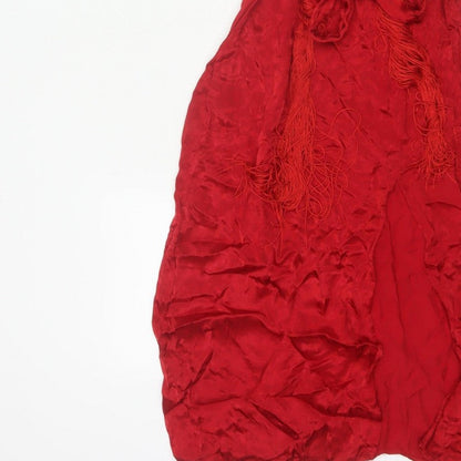 Zara Basic Women Red XS Long Viscose Tassel Belted Slip Dress