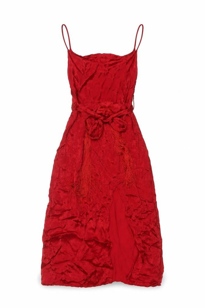 Zara Basic Women Red XS Long Viscose Tassel Belted Slip Dress