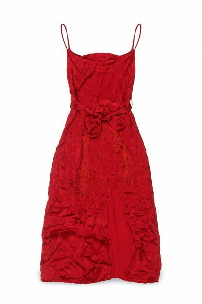 Zara Basic Women Red XS Long Viscose Tassel Belted Slip Dress
