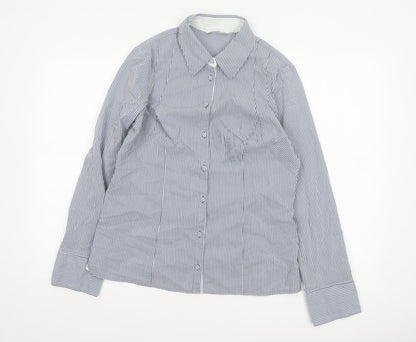 Per Una Women Blue Stripe Button-Up Shirt UK 14 Long Sleeve Collared
