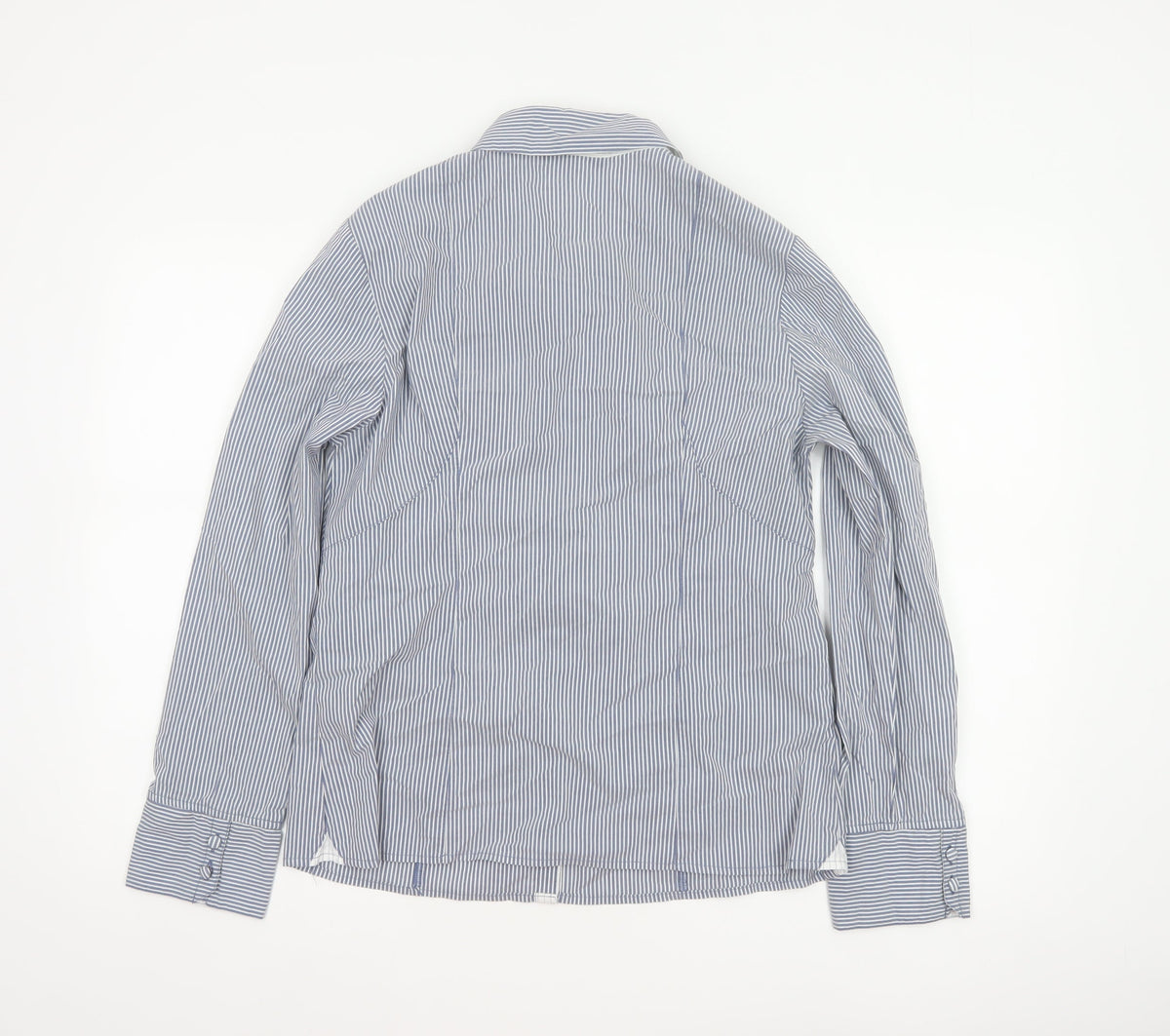 Per Una Women Blue Stripe Button-Up Shirt UK 14 Long Sleeve Collared
