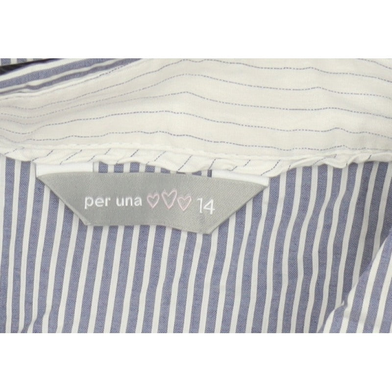Per Una Women Blue Stripe Button-Up Shirt UK 14 Long Sleeve Collared