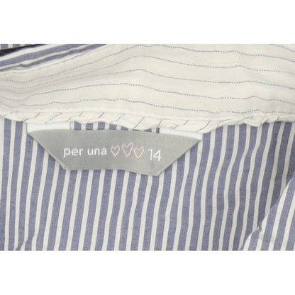 Per Una Women Blue Stripe Button-Up Shirt UK 14 Long Sleeve Collared