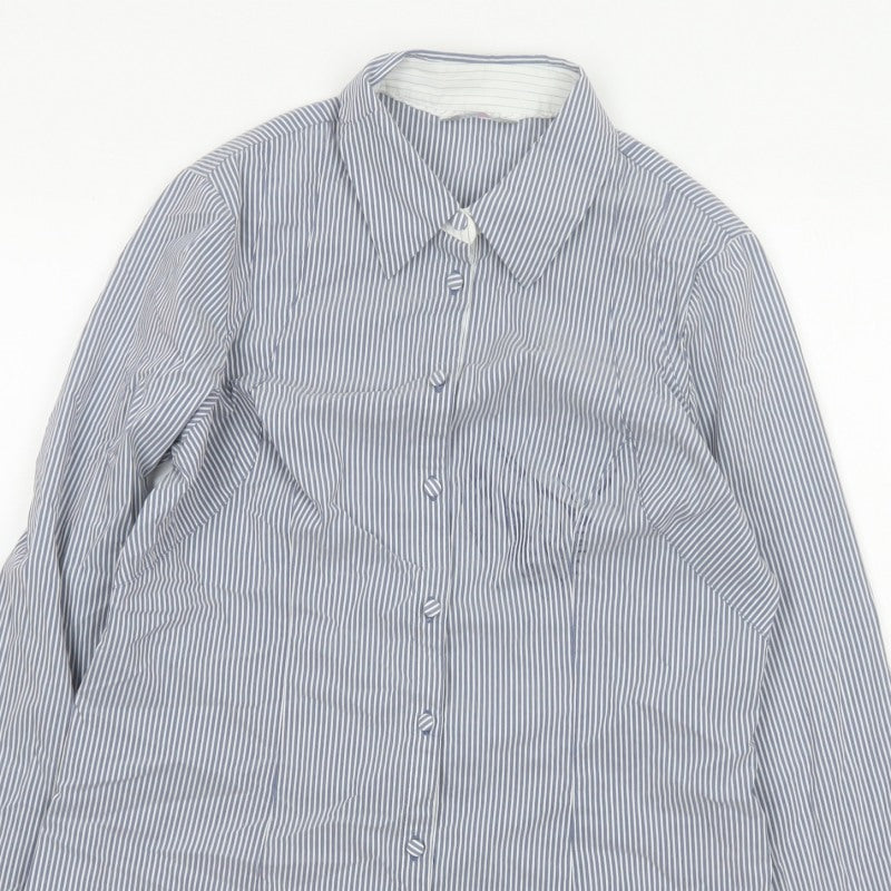 Per Una Women Blue Stripe Button-Up Shirt UK 14 Long Sleeve Collared