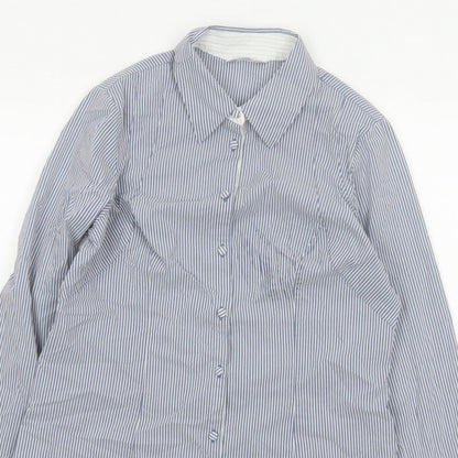 Per Una Women Blue Stripe Button-Up Shirt UK 14 Long Sleeve Collared