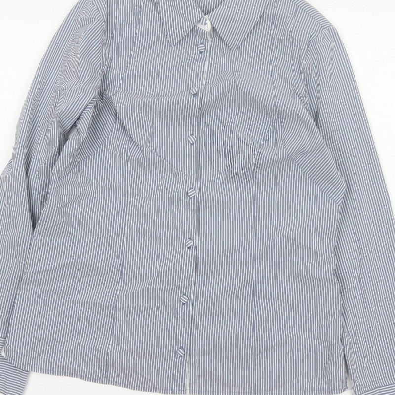 Per Una Women Blue Stripe Button-Up Shirt UK 14 Long Sleeve Collared