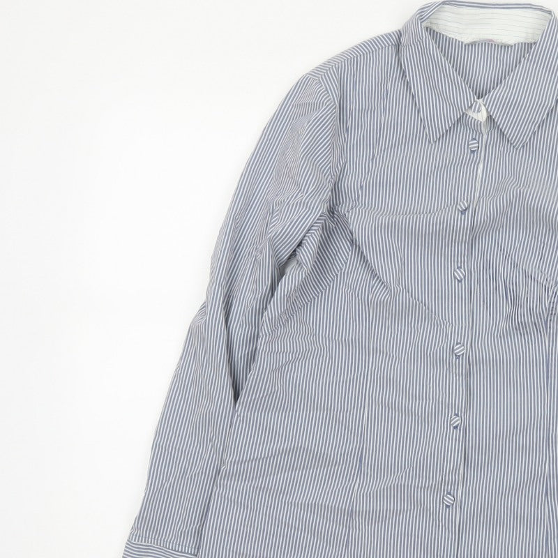 Per Una Women Blue Stripe Button-Up Shirt UK 14 Long Sleeve Collared