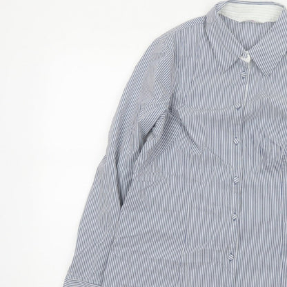 Per Una Women Blue Stripe Button-Up Shirt UK 14 Long Sleeve Collared