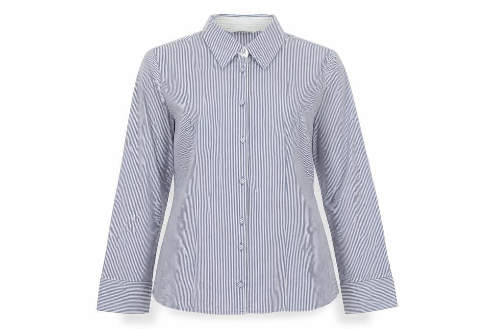 Per Una Women Blue Stripe Button-Up Shirt UK 14 Long Sleeve Collared