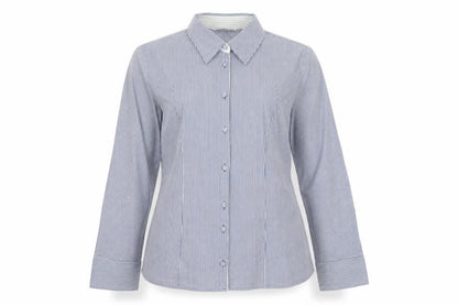 Per Una Women Blue Stripe Button-Up Shirt UK 14 Long Sleeve Collared