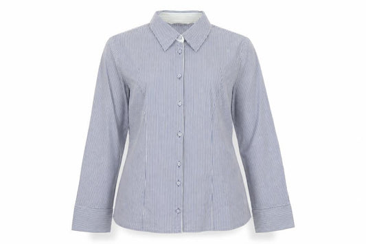 Per Una Women Blue Stripe Button-Up Shirt UK 14 Long Sleeve Collared