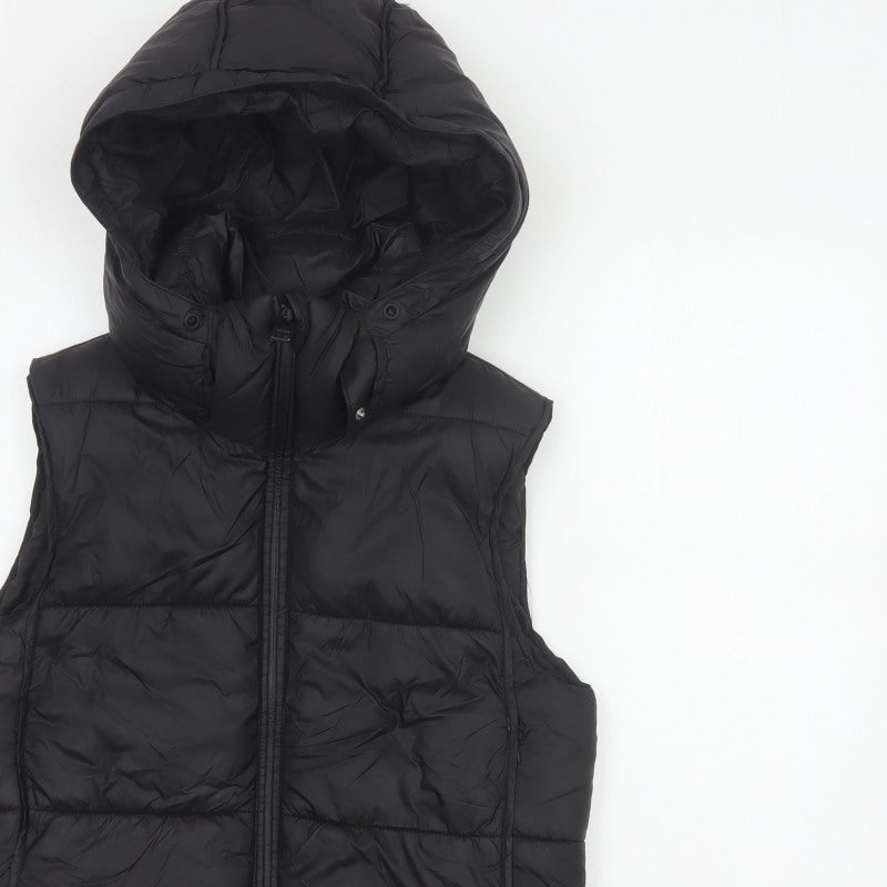 Zara Women Black XS Hooded Puffer Waistcoat Quilted Full Zip