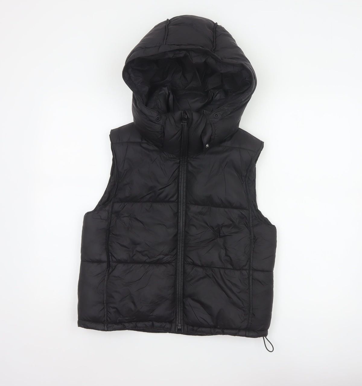 Zara Women Black XS Hooded Puffer Waistcoat Quilted Full Zip