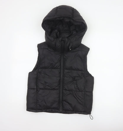 Zara Women Black XS Hooded Puffer Waistcoat Quilted Full Zip