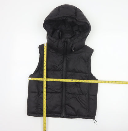 Zara Women Black XS Hooded Puffer Waistcoat Quilted Full Zip