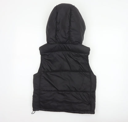 Zara Women Black XS Hooded Puffer Waistcoat Quilted Full Zip