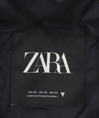 Zara Women Black XS Hooded Puffer Waistcoat Quilted Full Zip