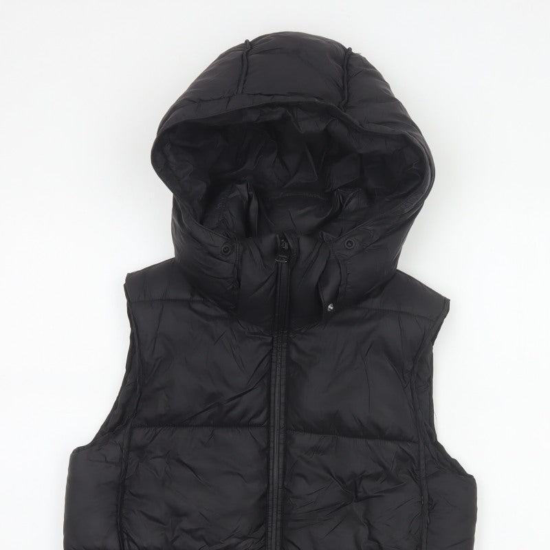Zara Women Black XS Hooded Puffer Waistcoat Quilted Full Zip