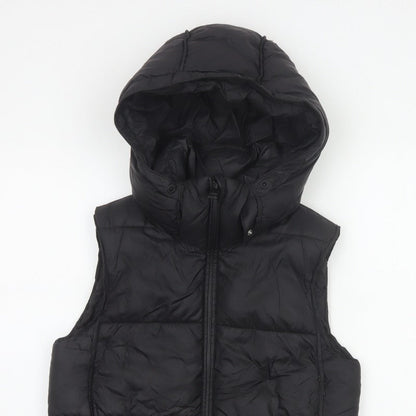 Zara Women Black XS Hooded Puffer Waistcoat Quilted Full Zip