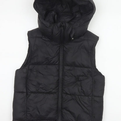 Zara Women Black XS Hooded Puffer Waistcoat Quilted Full Zip