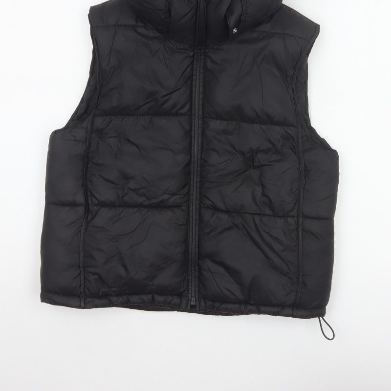 Zara Women Black XS Hooded Puffer Waistcoat Quilted Full Zip