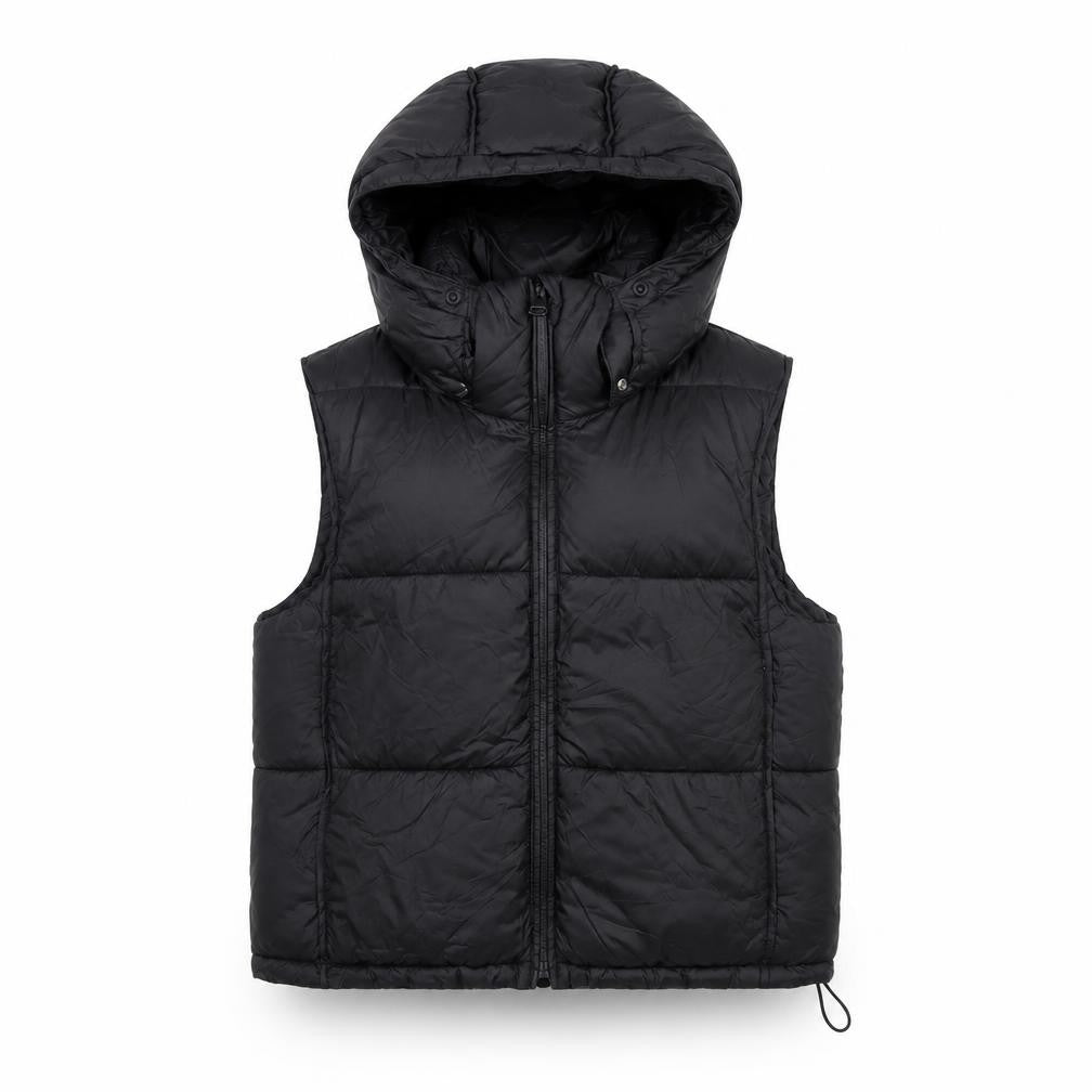 Zara Women Black XS Hooded Puffer Waistcoat Quilted Full Zip