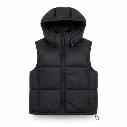 Zara Women Black XS Hooded Puffer Waistcoat Quilted Full Zip