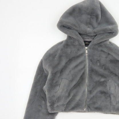 Urban Outfitters Women Grey S Faux Fur Hooded Cropped Zip Jacket