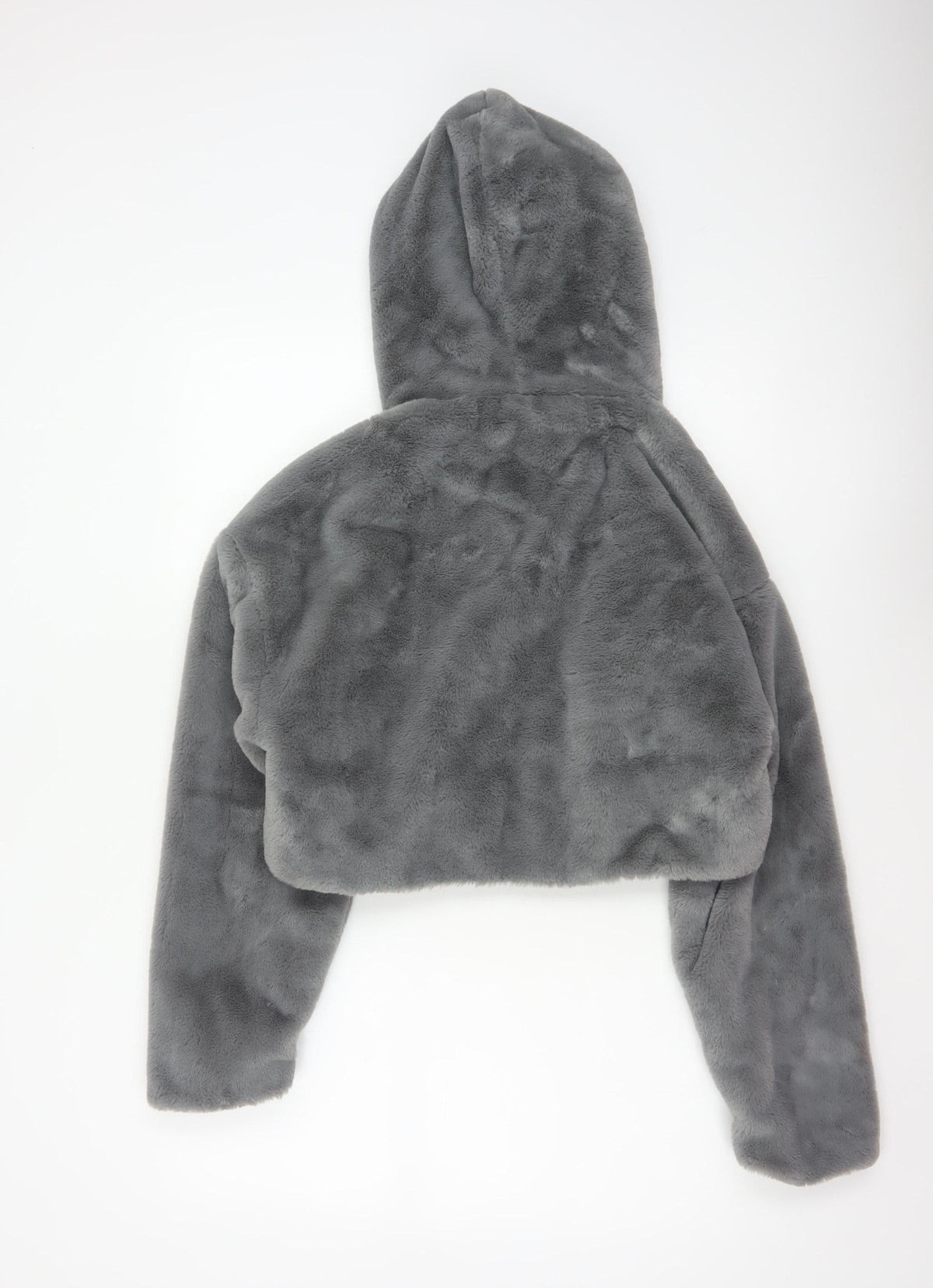Urban Outfitters Women Grey S Faux Fur Hooded Cropped Zip Jacket