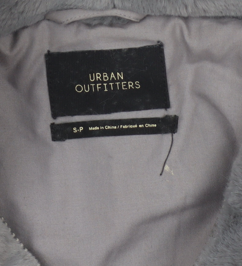 Urban Outfitters Women Grey S Faux Fur Hooded Cropped Zip Jacket